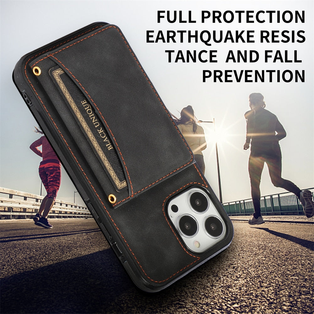 Retro Folded Matte Leather Wallet Case for iPhone - ShieldSleek