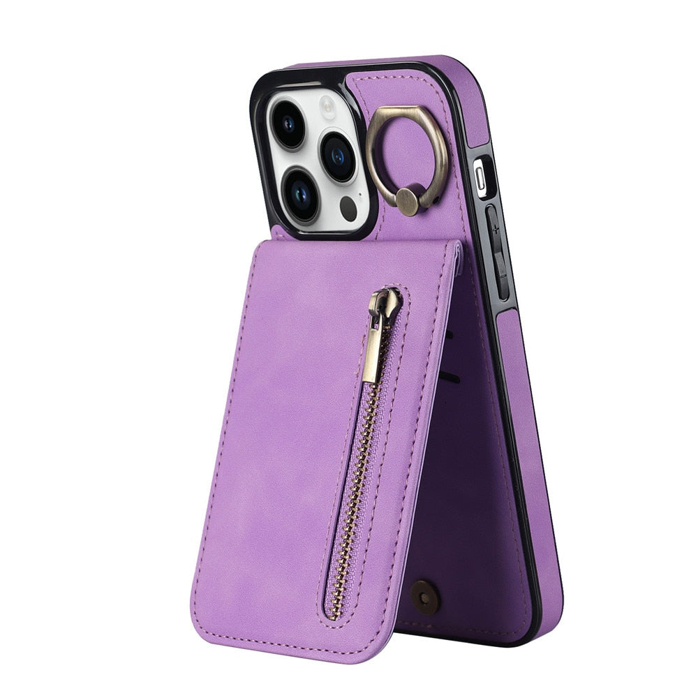 Zipper Cards Holder Leather Wallet Phone Case For iPhone - ShieldSleek