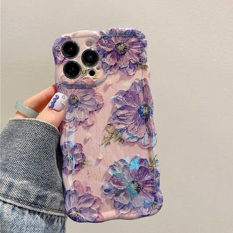 iPhone 14 Pro Max Fashion Laser Blue Light Flowers Phone Case - ShieldSleek